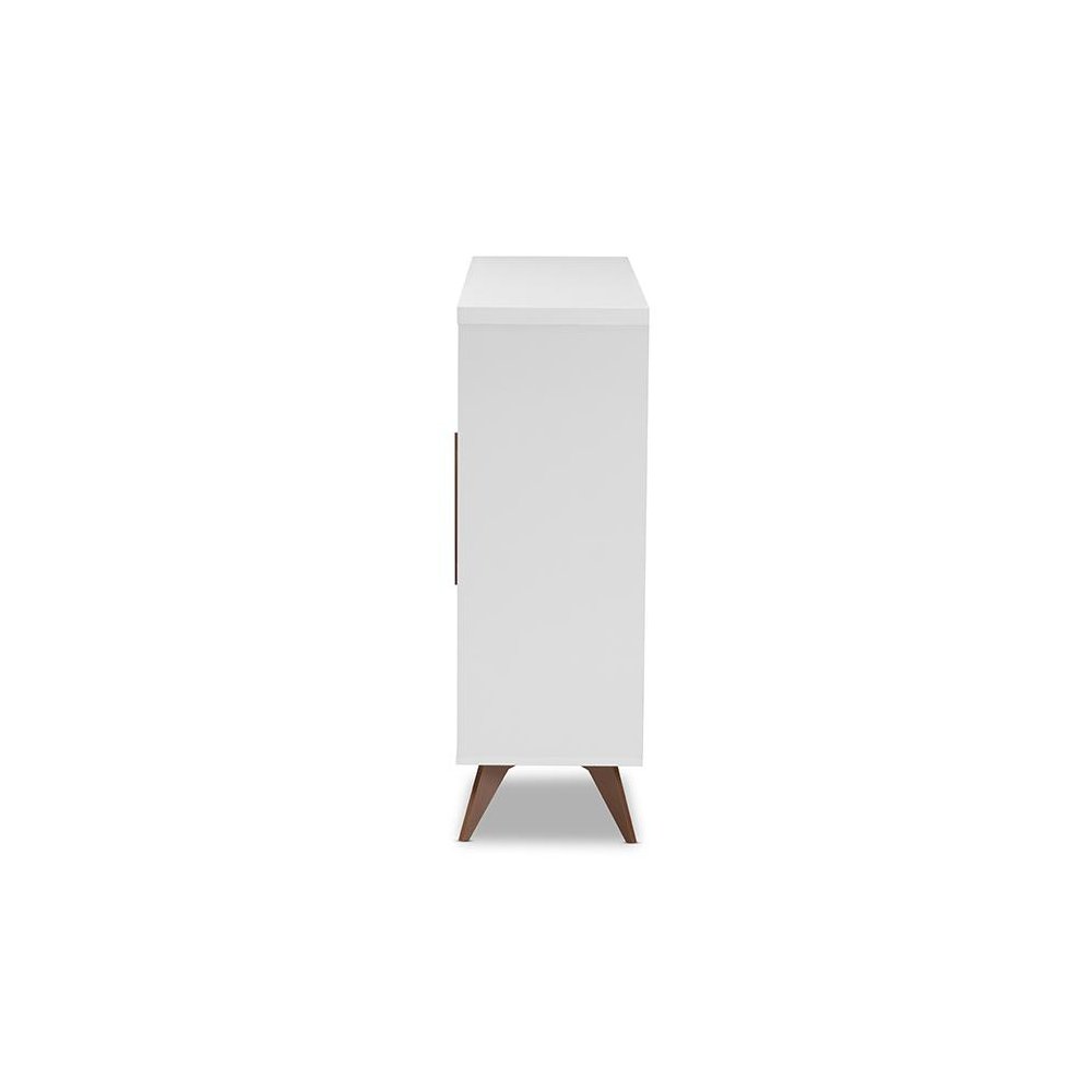 Baxton Studio Pietro Mid-Century Modern White and Brown Finished Wine Cabinet