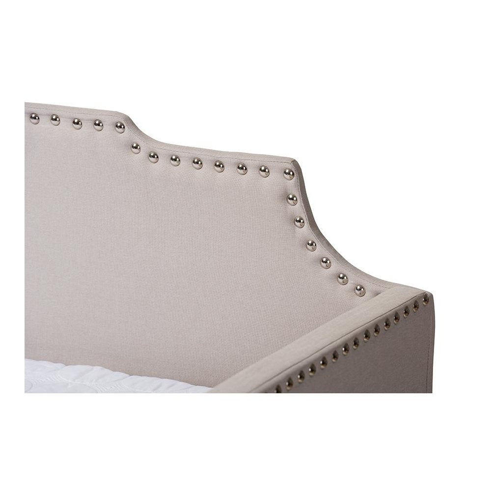 Beige Fabric Upholstered Twin Size Sofa Daybed with Roll Out Trundle Guest Bed