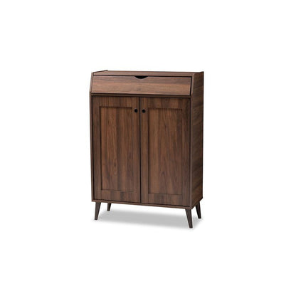 Walnut Brown finished 2-Door Wood Entryway Shoe Storage Cabinet