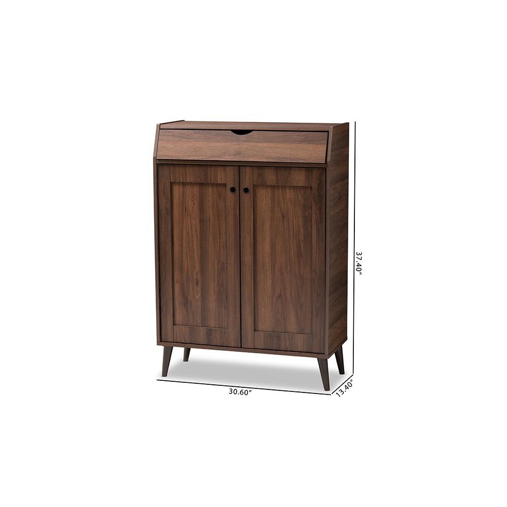 Walnut Brown finished 2-Door Wood Entryway Shoe Storage Cabinet