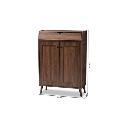 Walnut Brown finished 2-Door Wood Entryway Shoe Storage Cabinet