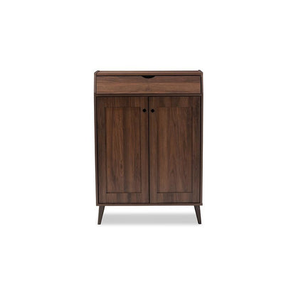 Walnut Brown finished 2-Door Wood Entryway Shoe Storage Cabinet