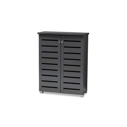 Dark Gray 2-Door Wooden Entryway Shoe Storage Cabinet