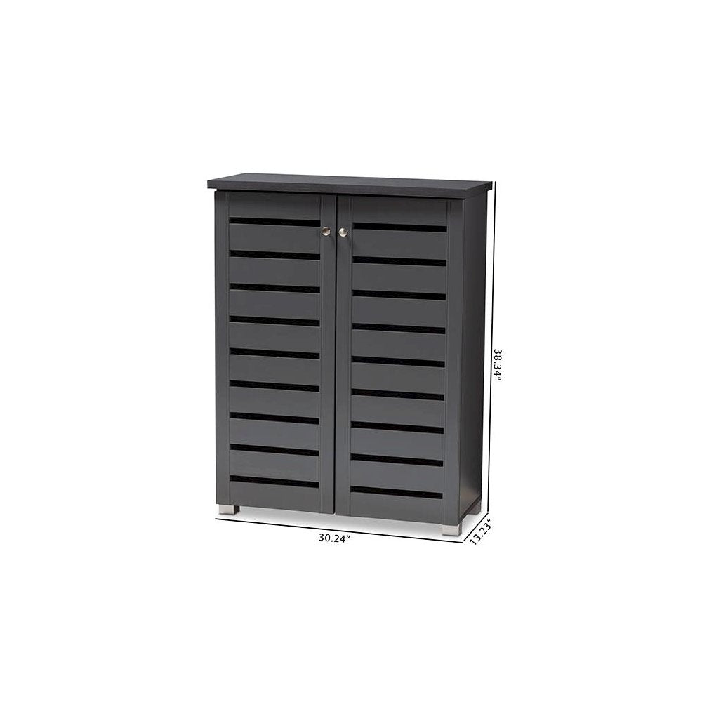 Dark Gray 2-Door Wooden Entryway Shoe Storage Cabinet