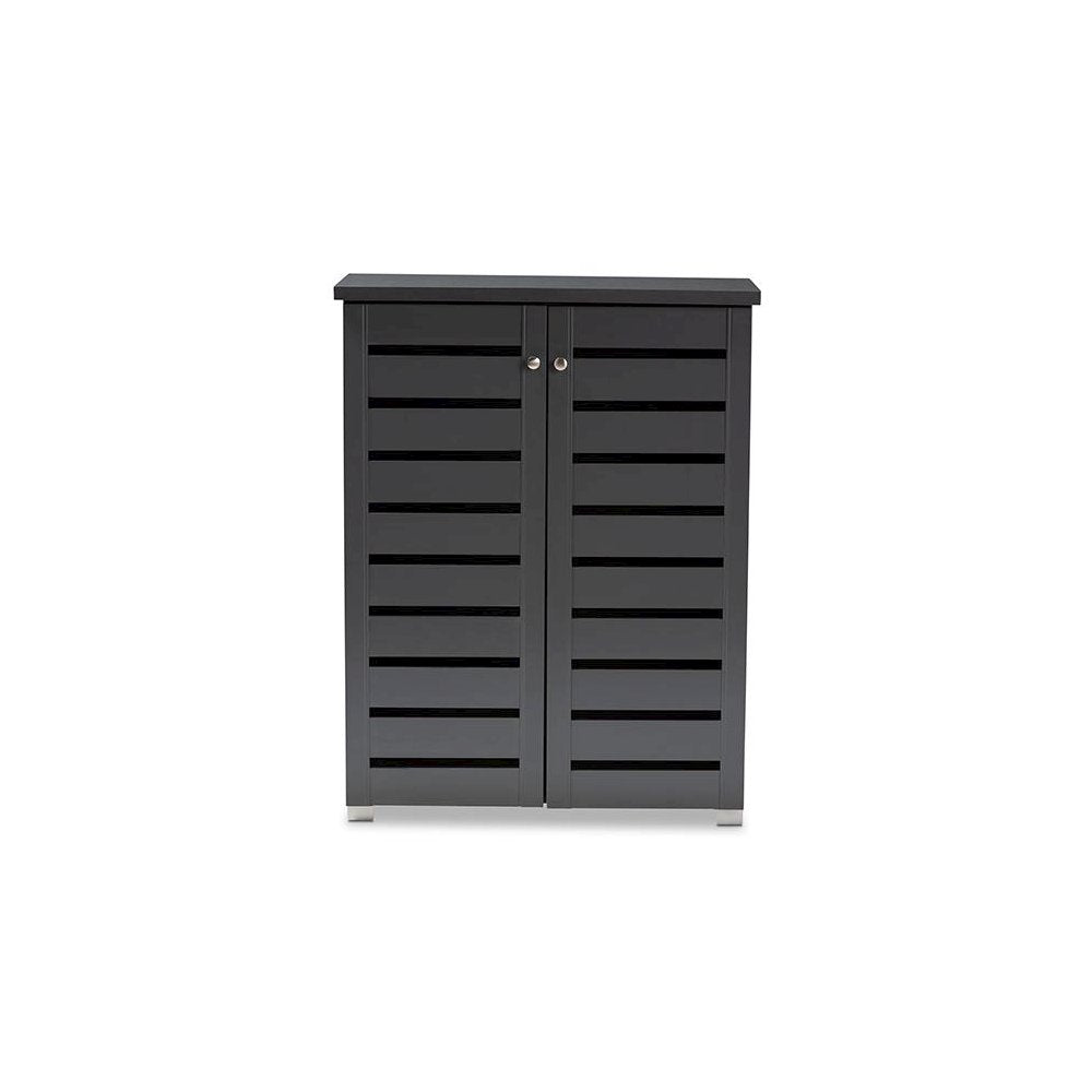 Dark Gray 2-Door Wooden Entryway Shoe Storage Cabinet