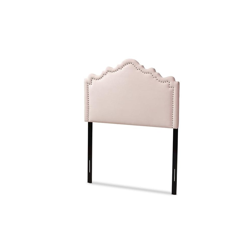 Light Pink Velvet Fabric Upholstered Twin Size Headboard