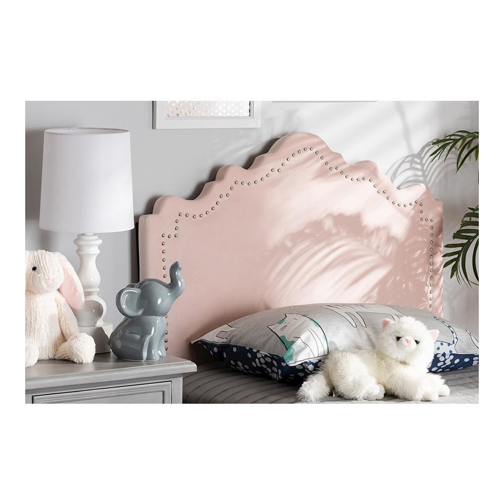 Light Pink Velvet Fabric Upholstered Twin Size Headboard