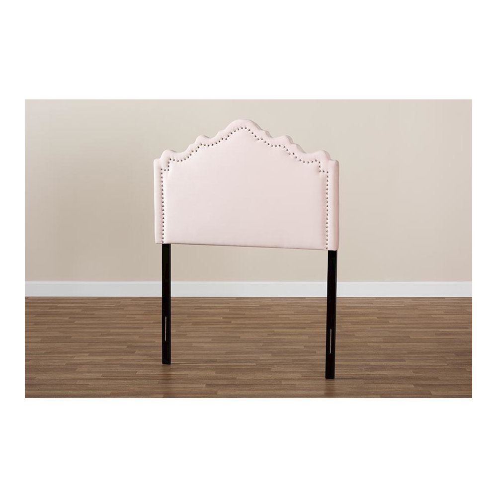 Light Pink Velvet Fabric Upholstered Twin Size Headboard
