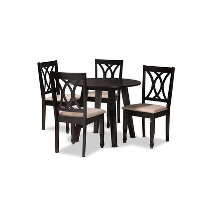 Sand Fabric Upholstered and Dark Brown Finished Wood 5-Piece Dining Set
