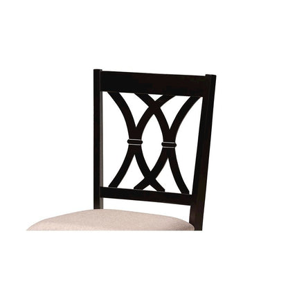 Sand Fabric Upholstered and Dark Brown Finished Wood 5-Piece Dining Set