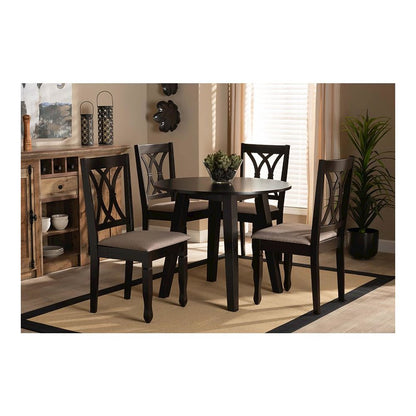Sand Fabric Upholstered and Dark Brown Finished Wood 5-Piece Dining Set