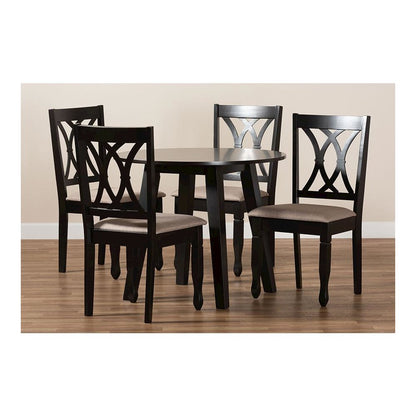 Sand Fabric Upholstered and Dark Brown Finished Wood 5-Piece Dining Set