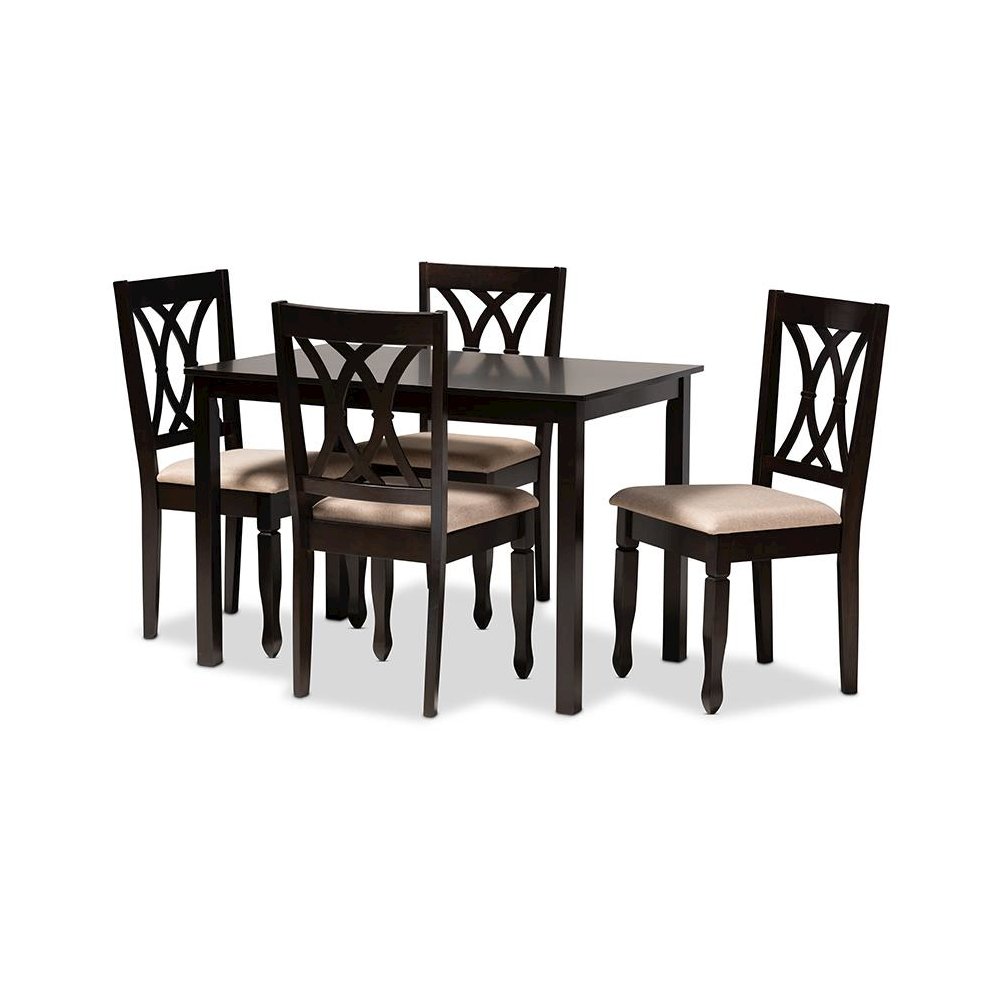 Sand Fabric Upholstered Espresso Brown Finished Wood 5-Piece Dining Set