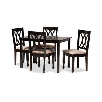 Sand Fabric Upholstered Espresso Brown Finished Wood 5-Piece Dining Set