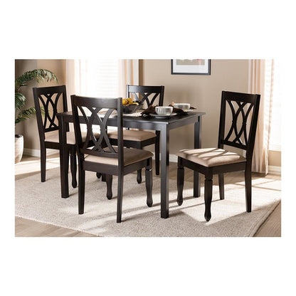 Sand Fabric Upholstered Espresso Brown Finished Wood 5-Piece Dining Set