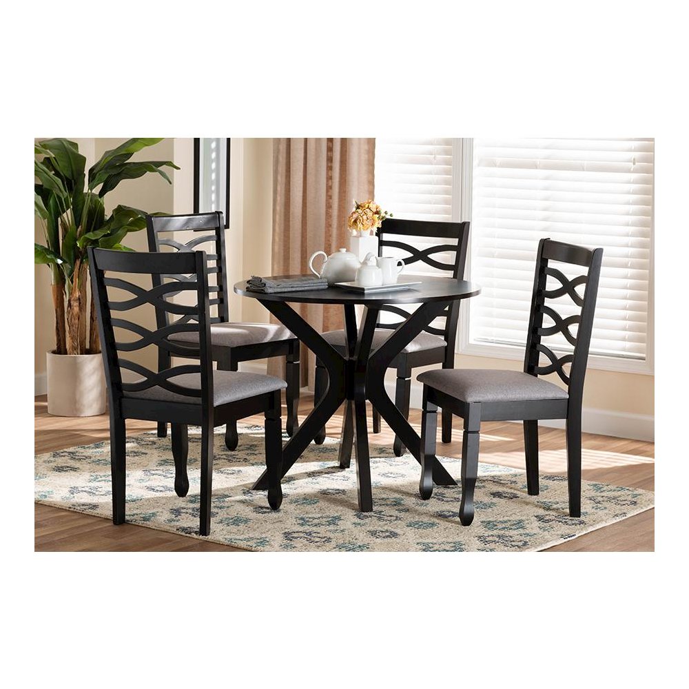 Mila Modern Grey Fabric and Dark Brown Finished Wood 5-Piece Dining Set