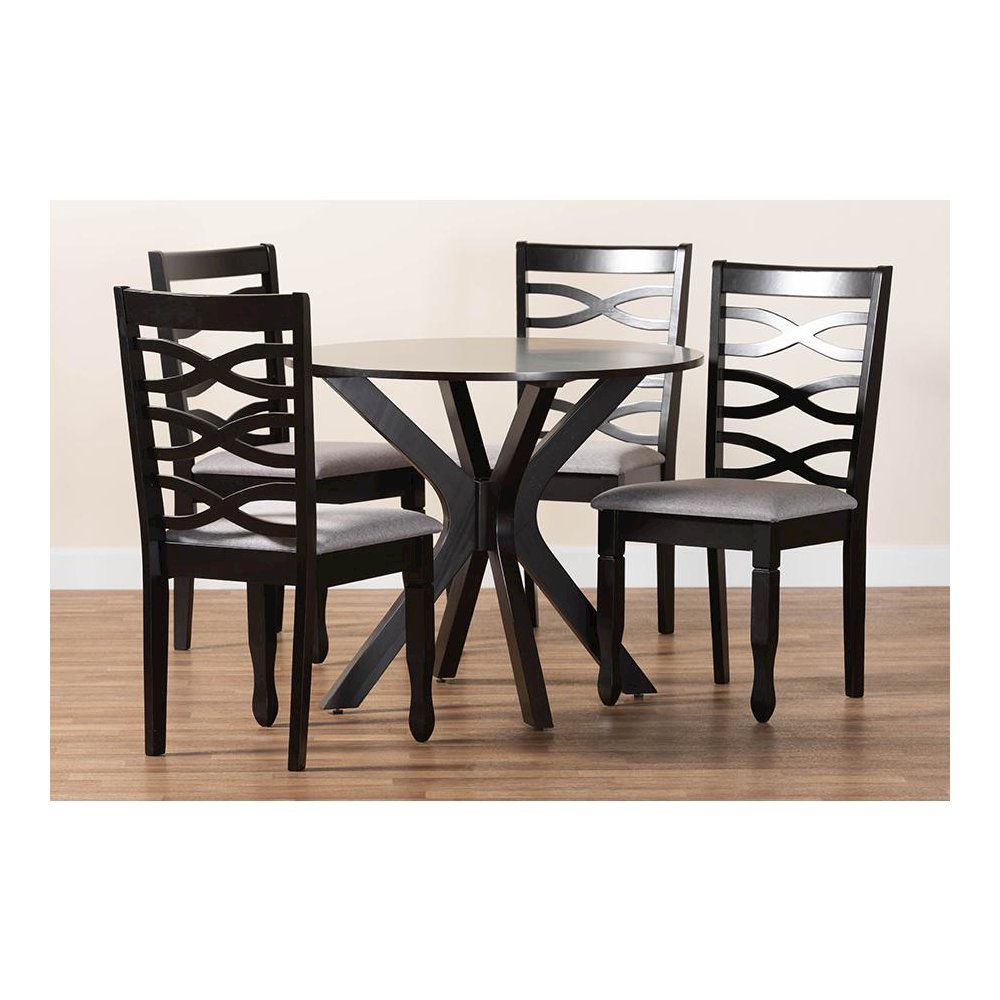 Mila Modern Grey Fabric and Dark Brown Finished Wood 5-Piece Dining Set