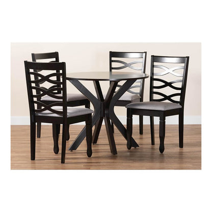 Mila Modern Grey Fabric and Dark Brown Finished Wood 5-Piece Dining Set