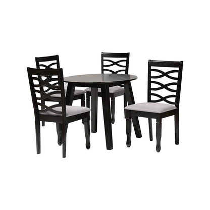 Darina Modern Grey Fabric and Dark Brown Finished Wood 5-Piece Dining Set