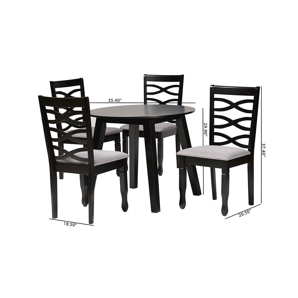 Darina Modern Grey Fabric and Dark Brown Finished Wood 5-Piece Dining Set