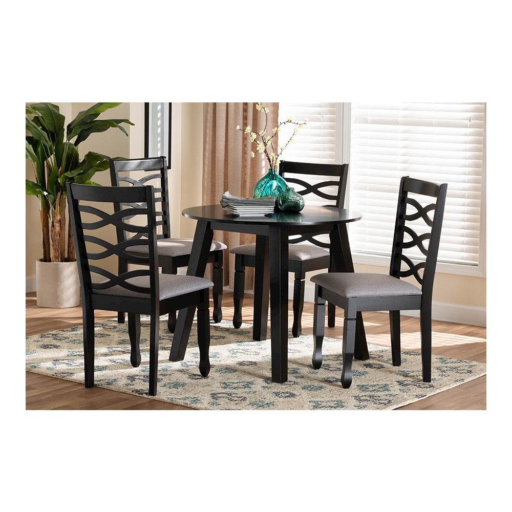 Darina Modern Grey Fabric and Dark Brown Finished Wood 5-Piece Dining Set