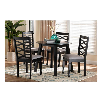 Darina Modern Grey Fabric and Dark Brown Finished Wood 5-Piece Dining Set