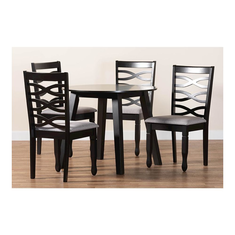 Darina Modern Grey Fabric and Dark Brown Finished Wood 5-Piece Dining Set