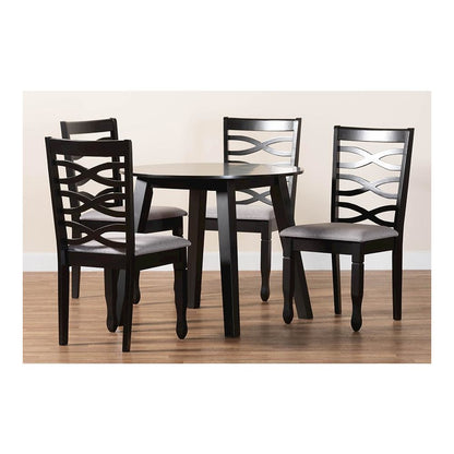 Darina Modern Grey Fabric and Dark Brown Finished Wood 5-Piece Dining Set