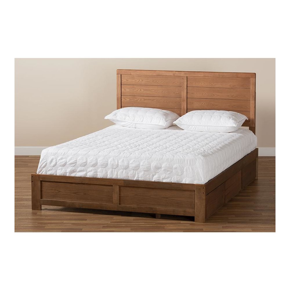 Walnut Brown Finished Wood Full Size 3-Drawer Platform Storage Bed