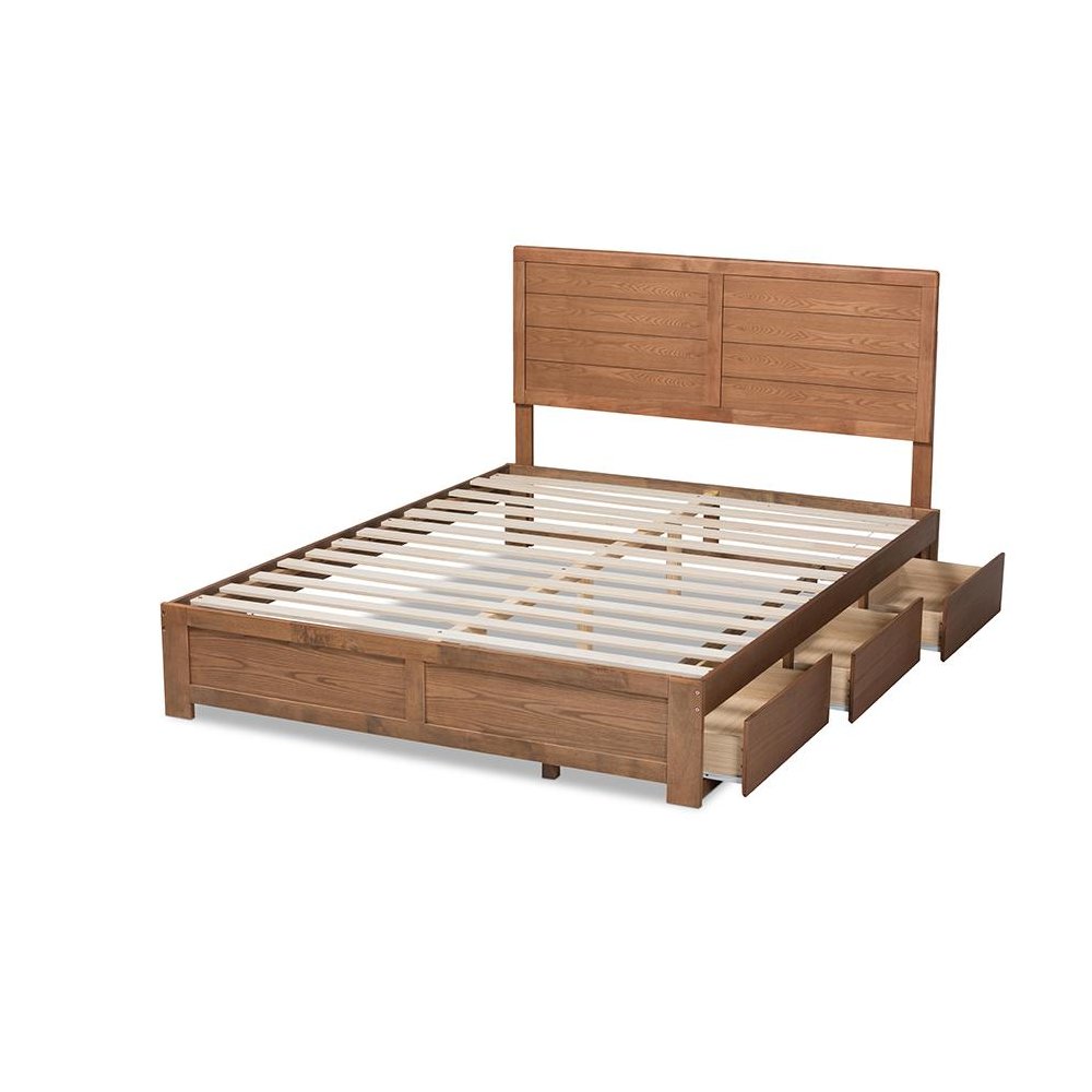 Walnut Brown Finished Wood Full Size 3-Drawer Platform Storage Bed