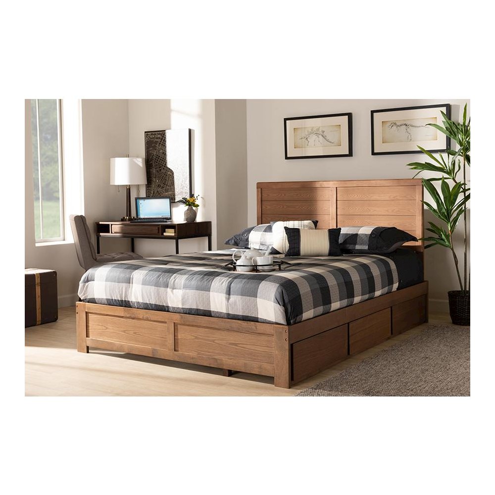 Walnut Brown Finished Wood Full Size 3-Drawer Platform Storage Bed