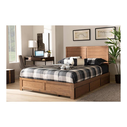 Walnut Brown Finished Wood Full Size 3-Drawer Platform Storage Bed