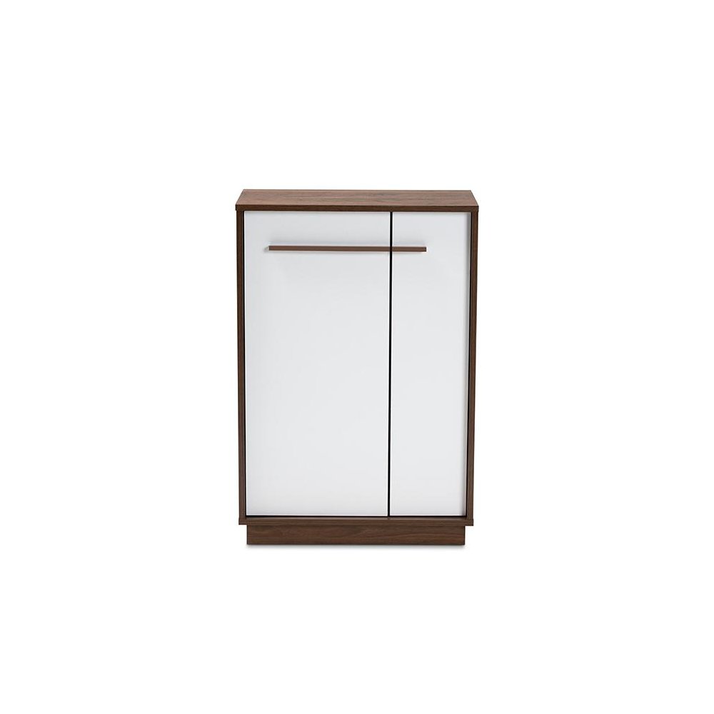 Two-Tone White and Walnut Finished 5-Shelf Wood Entryway Shoe Cabinet