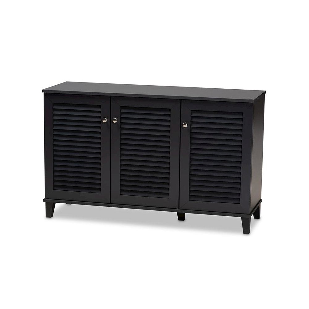 Dark Grey Finished 8-Shelf Wood Shoe Storage Cabinet