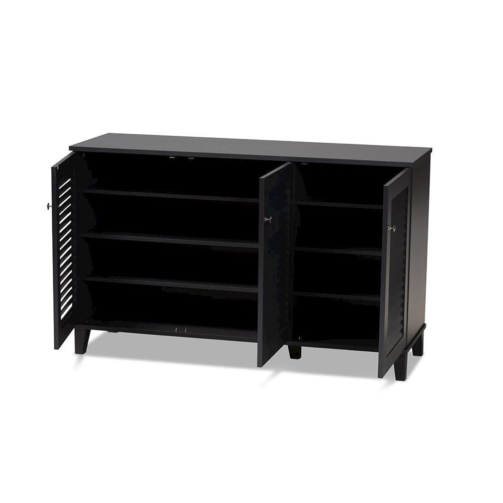 Dark Grey Finished 8-Shelf Wood Shoe Storage Cabinet
