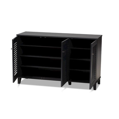 Dark Grey Finished 8-Shelf Wood Shoe Storage Cabinet