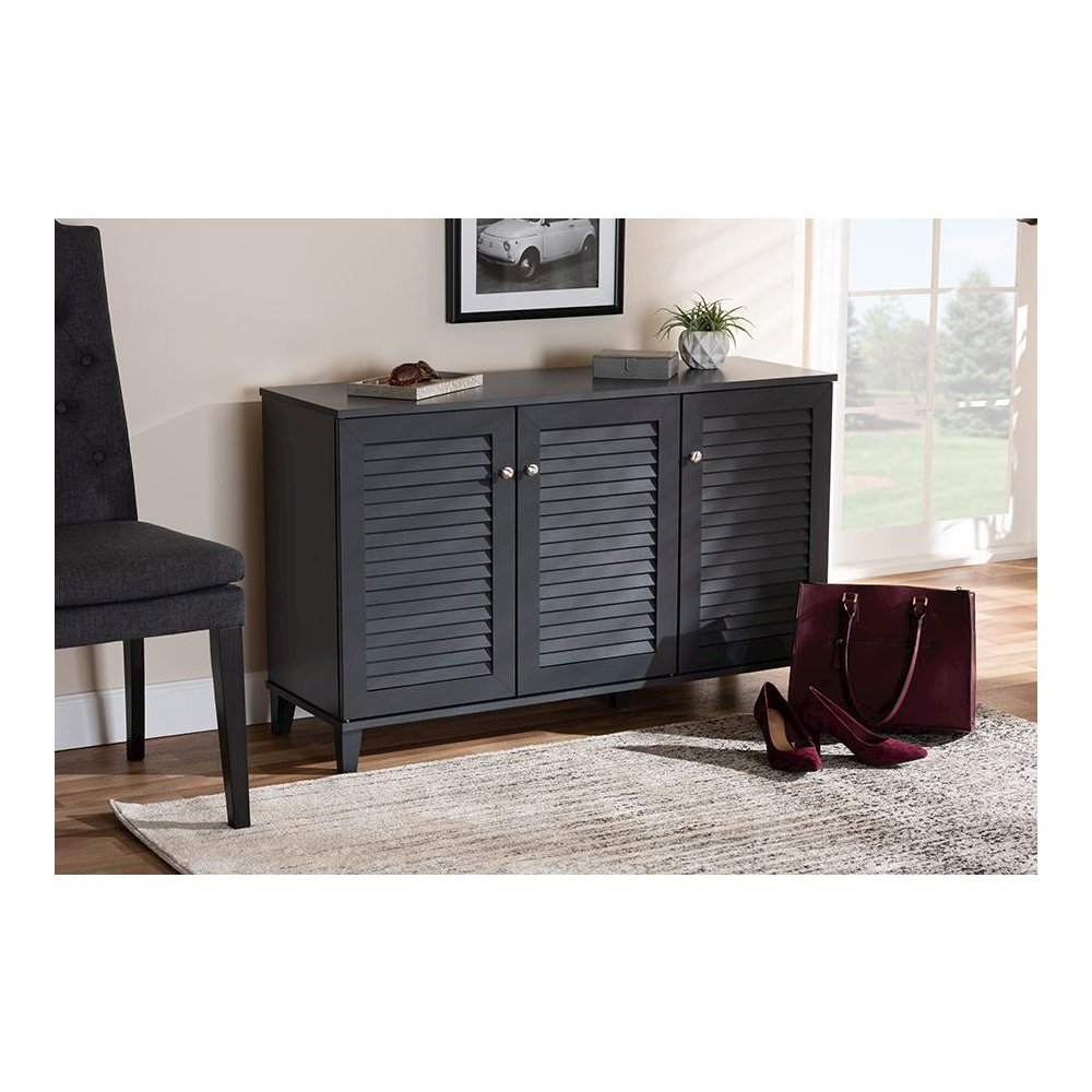 Dark Grey Finished 8-Shelf Wood Shoe Storage Cabinet