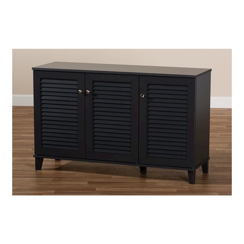 Dark Grey Finished 8-Shelf Wood Shoe Storage Cabinet