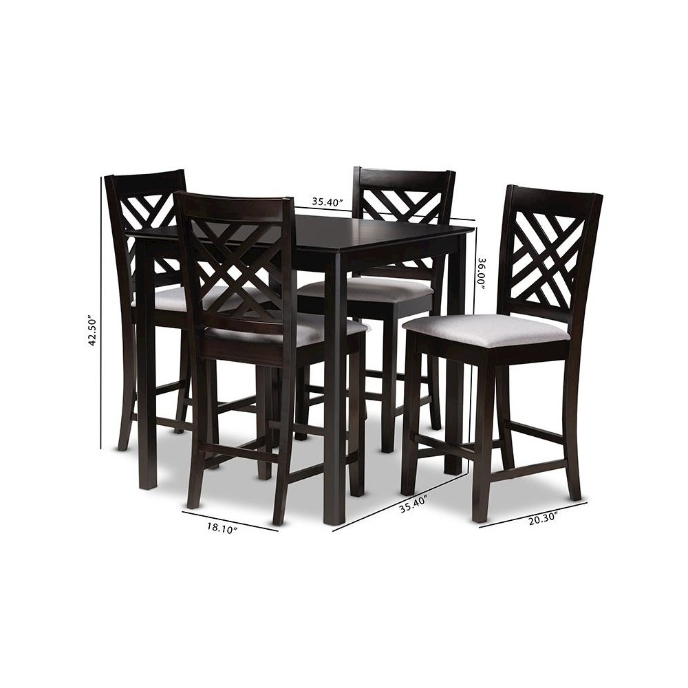 Gray Fabric Upholstered Espresso Brown Finished 5-Piece Wood Pub Set