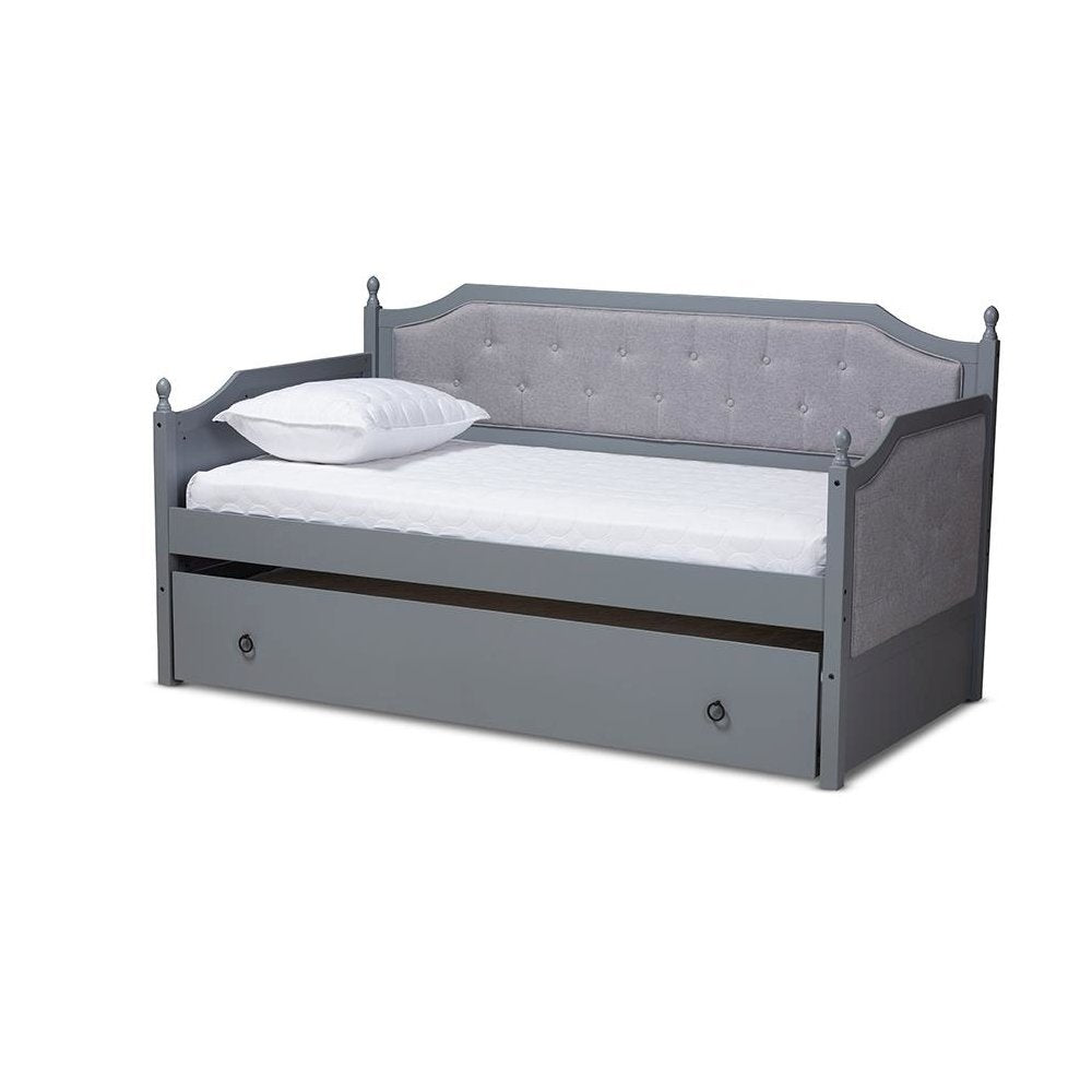 Grey Finished Wood Twin Size Daybed with Trundle