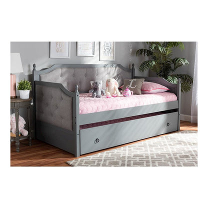 Grey Finished Wood Twin Size Daybed with Trundle