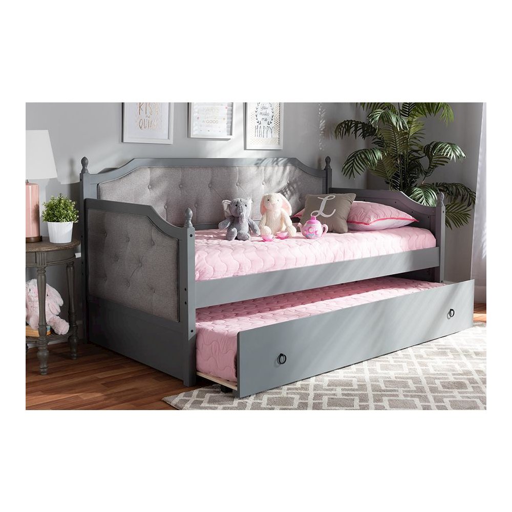 Grey Finished Wood Twin Size Daybed with Trundle