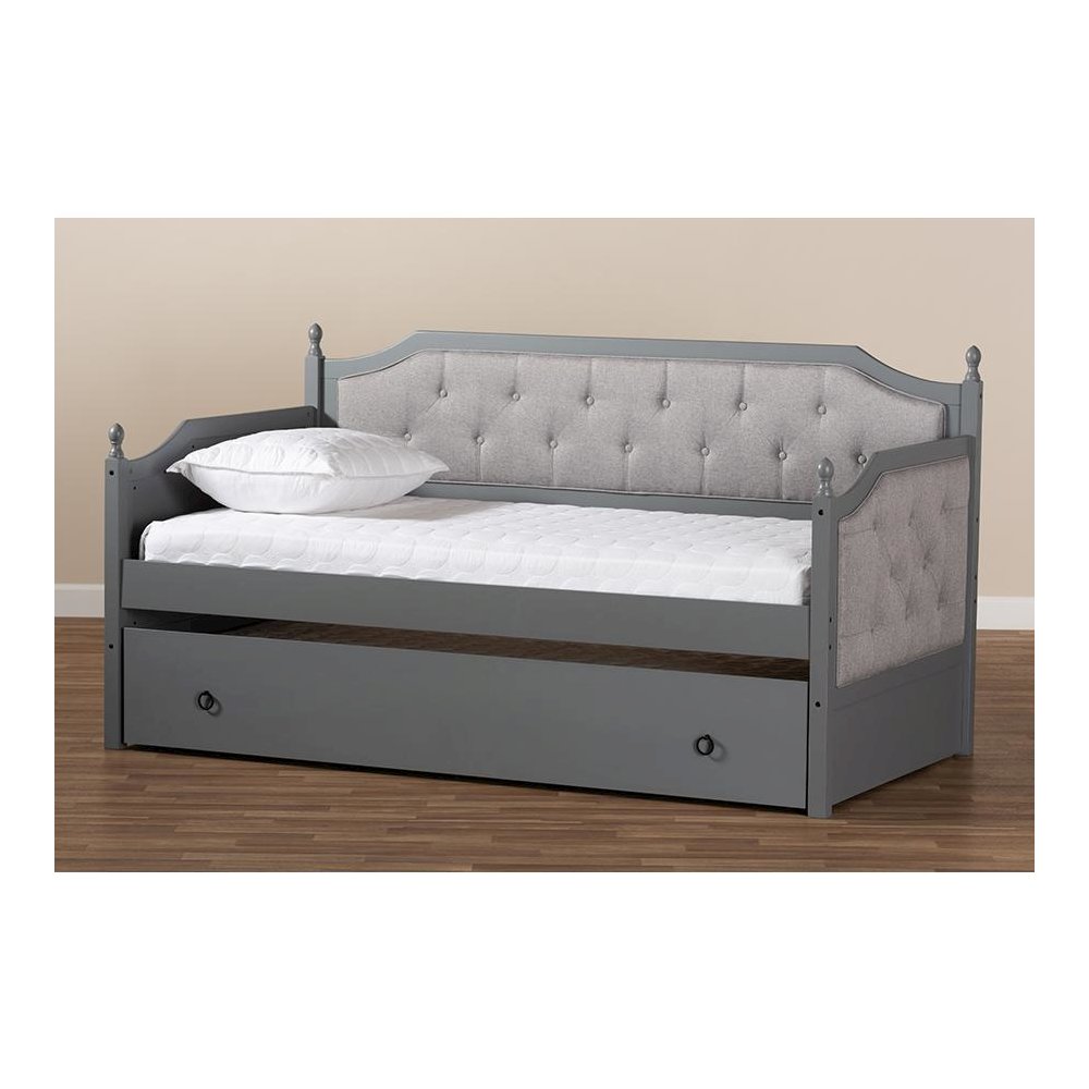 Grey Finished Wood Twin Size Daybed with Trundle