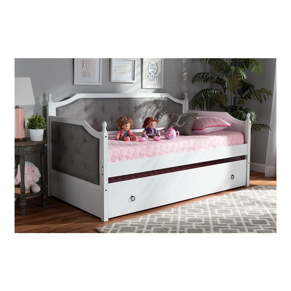 White Finished Wood Twin Size Daybed with Trundle