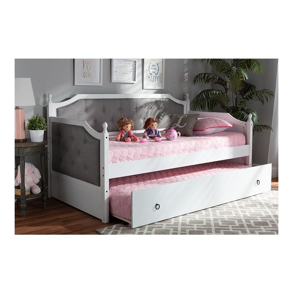 White Finished Wood Twin Size Daybed with Trundle