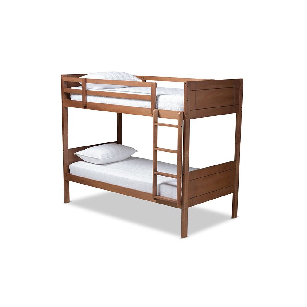 Elsie Modern and Contemporary Walnut Brown Finished Wood Twin Size Bunk Bed
