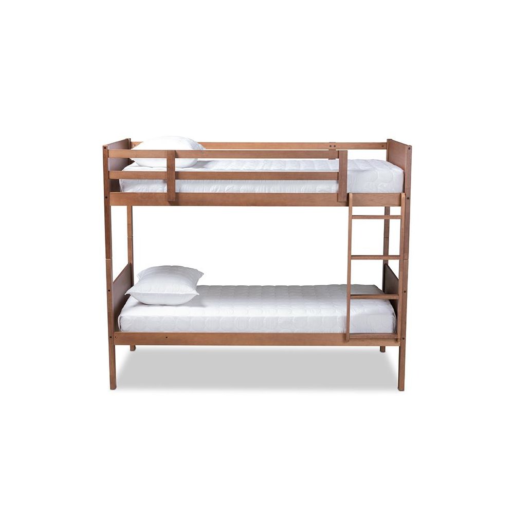 Elsie Modern and Contemporary Walnut Brown Finished Wood Twin Size Bunk Bed