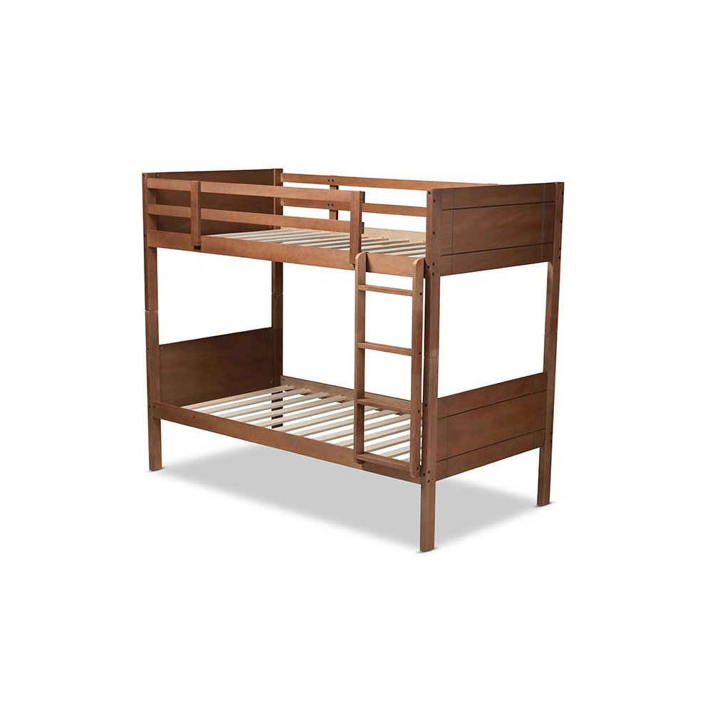 Elsie Modern and Contemporary Walnut Brown Finished Wood Twin Size Bunk Bed