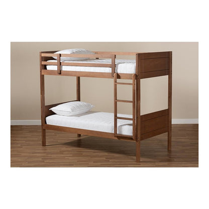 Elsie Modern and Contemporary Walnut Brown Finished Wood Twin Size Bunk Bed