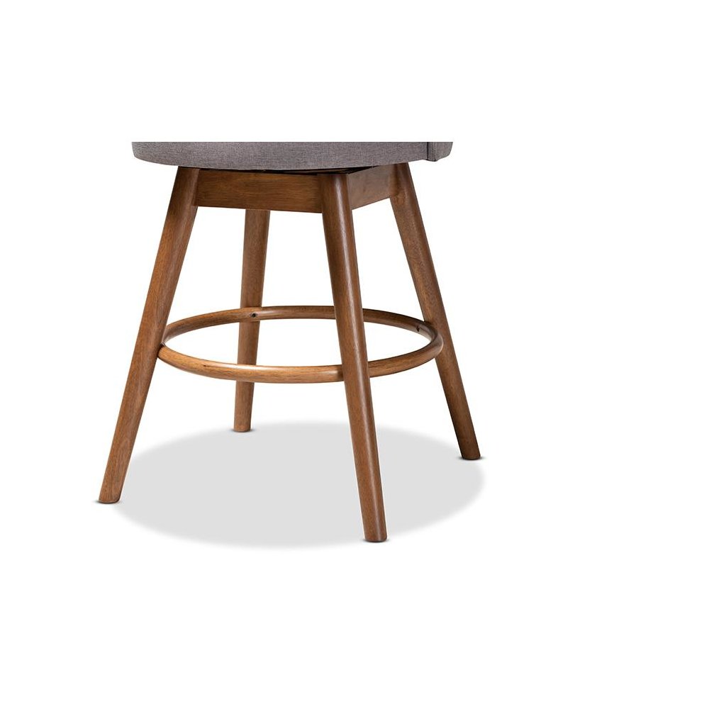 Grey Fabric Upholstered Walnut-Finished Wood Swivel Counter Stool Set of 2